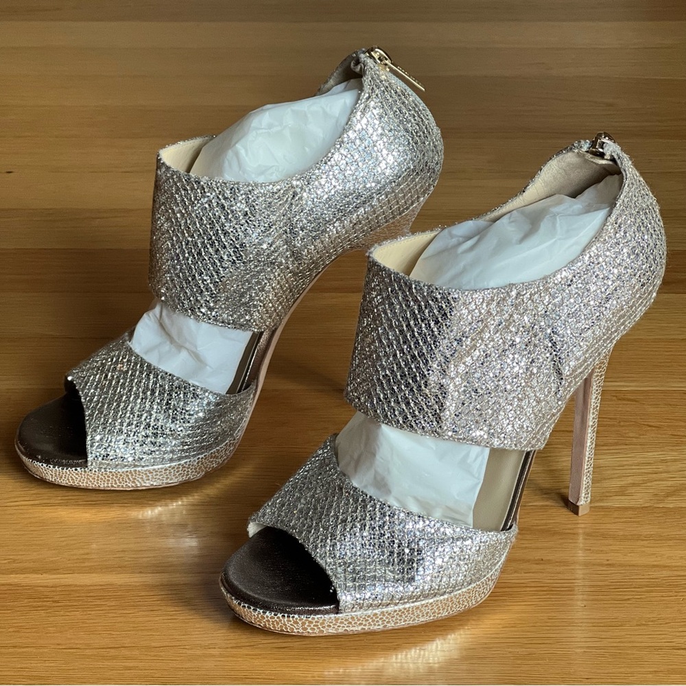 Jimmy Choo Size 39 Champagne Glitter Heels - Used with box
